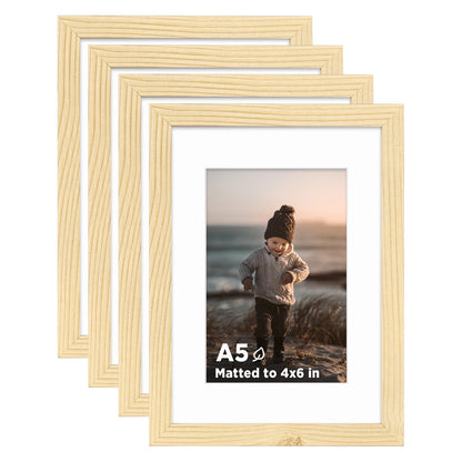 KINLINK 5x7 Picture Frame White Set of 4, Wooden Photo Frames Matted 4x6 with Plexiglass for 4x6 with Mat or 5x7 without Mat for Table and Wall Display