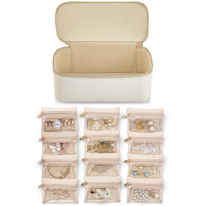 VLANDO Jewelry Boxes for Women with 12 Clear Velvet Zipper Pouches,Green
