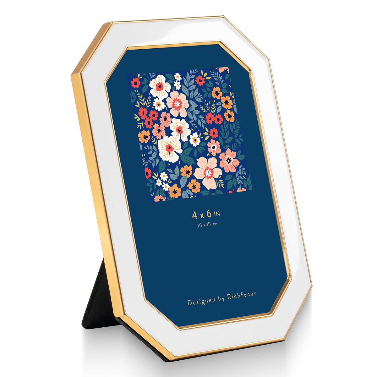 4x6 Enamel Picture Frame with HD-Tempered Glass, Display 3x5 Photo with Mat, Ornate Photo Frame with Gold Metal Edge & Velvet Back for Tabletop & Wall Mount Vertically or Horizontally Display, White