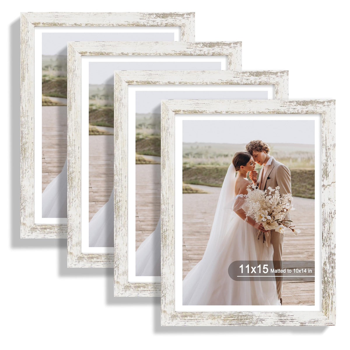 Hongkee 5x7 Picture Frame Set of 4, Real Glass and Wooden Frame, 4x6 Mat