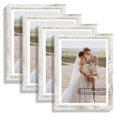 Hongkee 5x7 Picture Frame Set of 4, Real Glass and Wooden Frame, 4x6 Mat