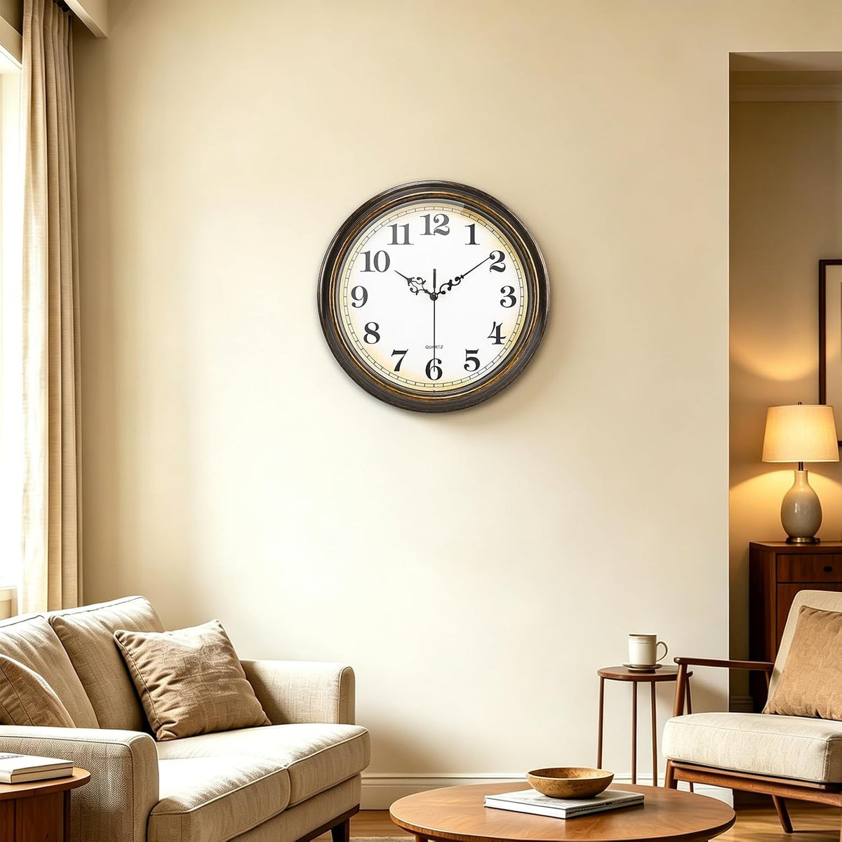 Yoiolclc Wall Clock Battery Operated Silent Non-Ticking Vintage Wall Clocks for Kitchen, School, Living Room (12Inch, Bronze)