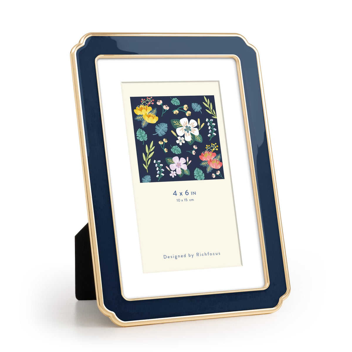 4x6 Enamel Picture Frame with HD-Tempered Glass, Display 3x5 Photo with Mat, Ornate Photo Frame with Gold Metal Edge & Velvet Back for Tabletop & Wall Mount Vertically or Horizontally Display, White