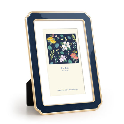 4x6 Enamel Picture Frame with HD-Tempered Glass, Display 3x5 Photo with Mat, Ornate Photo Frame with Gold Metal Edge & Velvet Back for Tabletop & Wall Mount Vertically or Horizontally Display, White