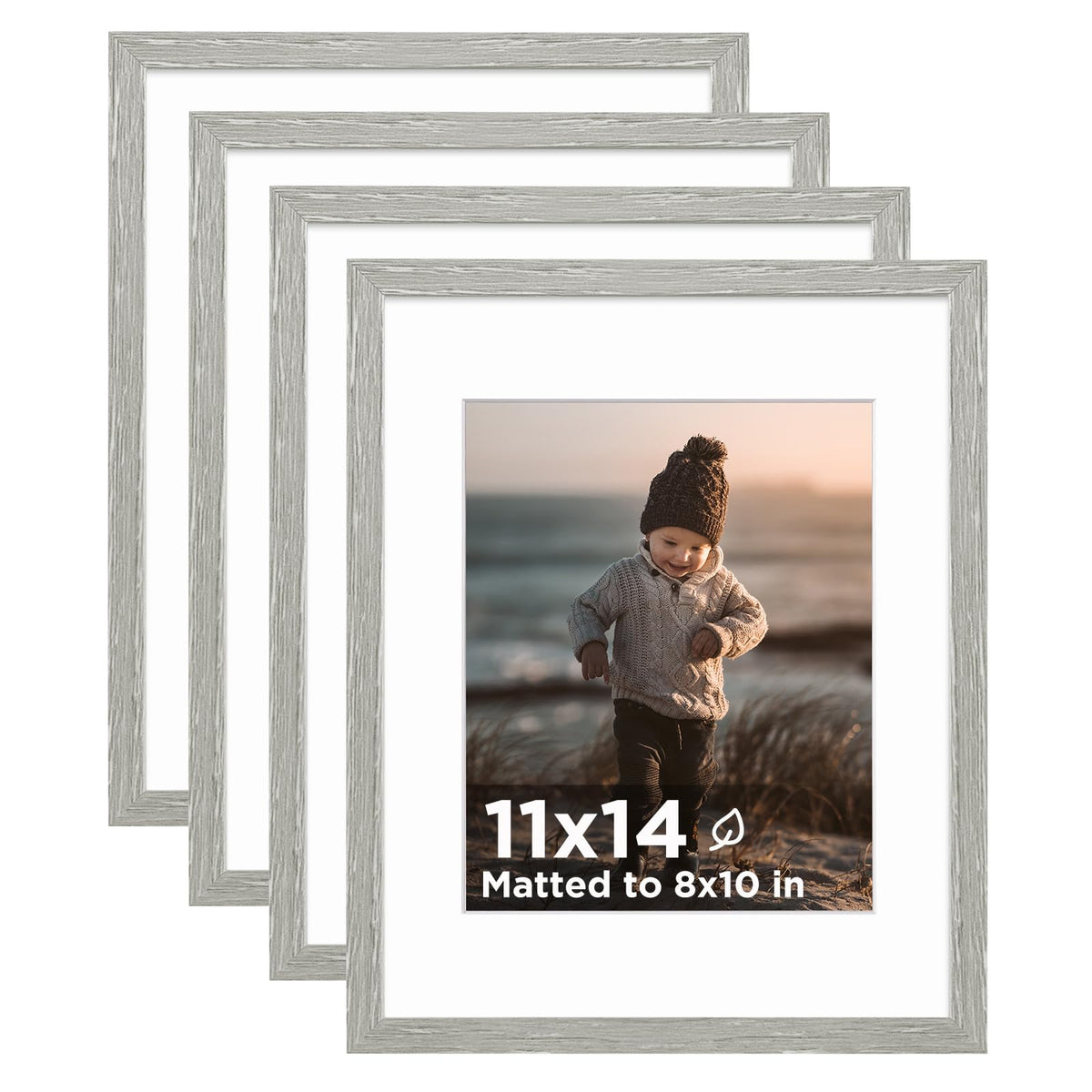 KINLINK 5x7 Picture Frame White Set of 4, Wooden Photo Frames Matted 4x6 with Plexiglass for 4x6 with Mat or 5x7 without Mat for Table and Wall Display