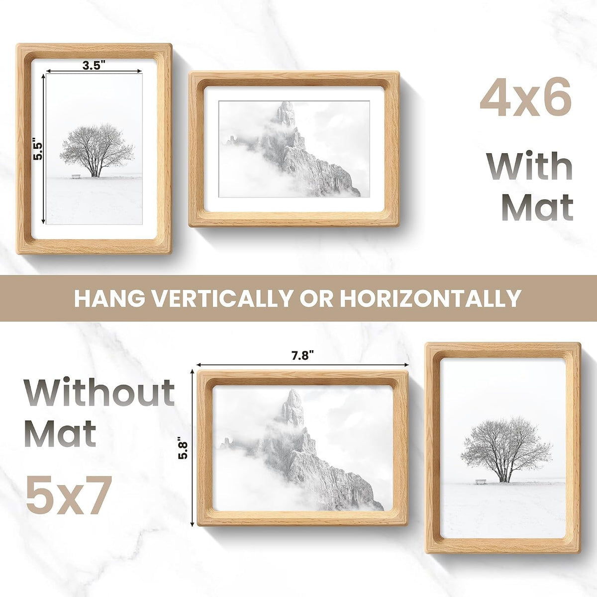 Dreamland 5x7 Picture Frame, USA-Sourced Oak Wood Photo Frames with HD Tempered Glass, 5 x 7 Wooden Frame Matted to 4 x 6, 5x7 Frames Handcrafted Rounded Corner for Tabletop or Wall Display