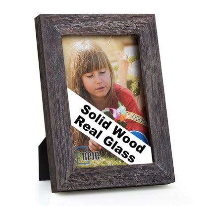 RPJC 5x7 Solid Wood Picture Frame with Real Glass Cover Black