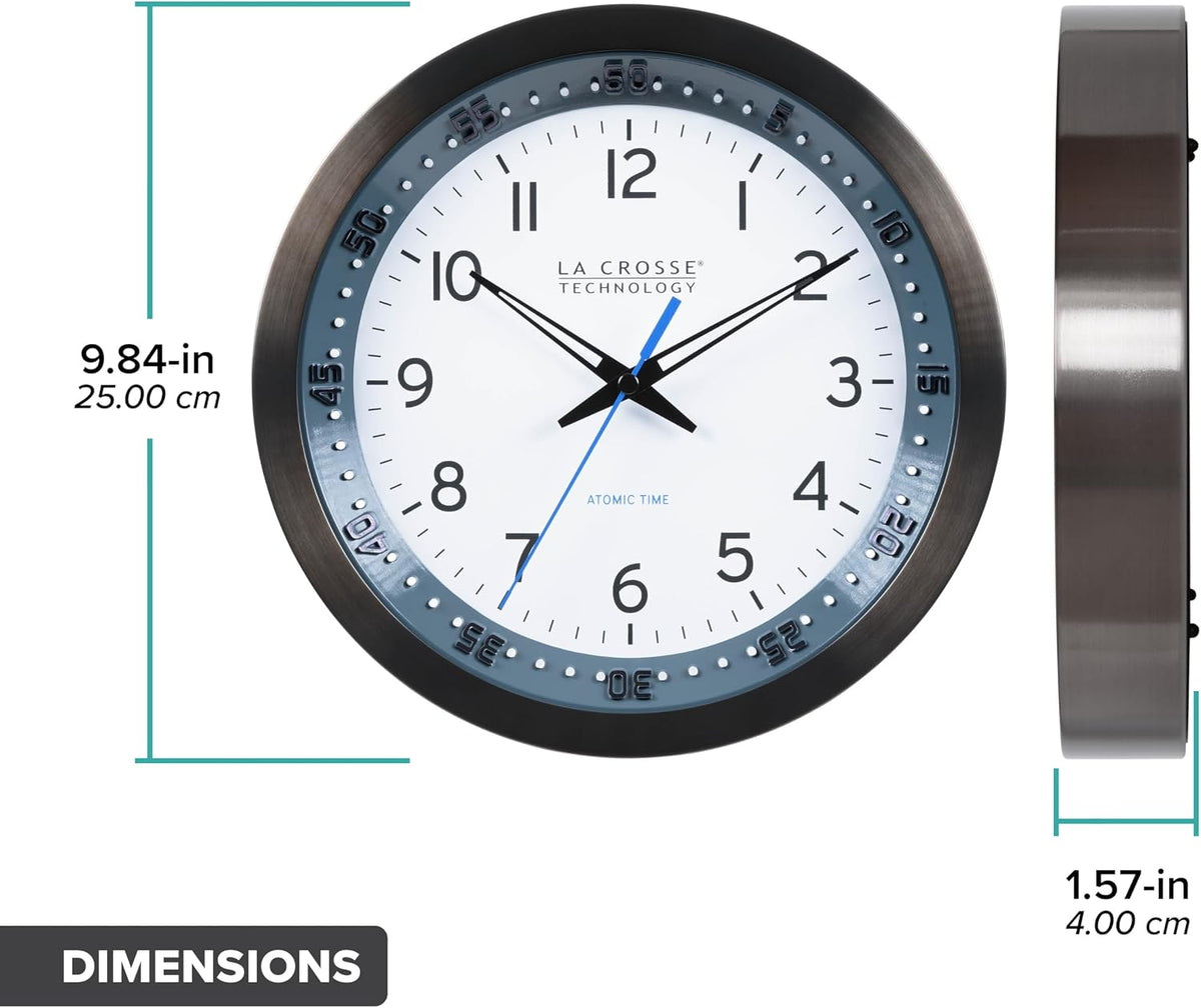 La Crosse Technology Atomic Wall Clock, Metal, 10" (404-54667)