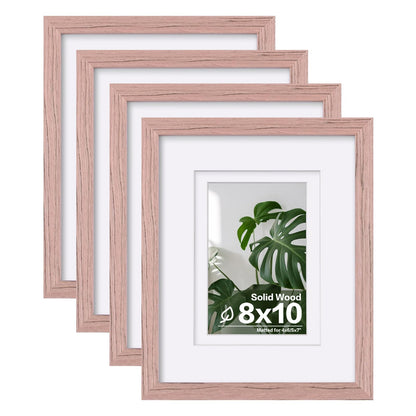 Egofine 8x10 Picture Frames Set of 4, Made of Solid Wood Covered by Plexiglass 4x6 and 5x7 with Mat or 8x10 without Mat, for Table Top Display and Wall Mounting Photo Frame White