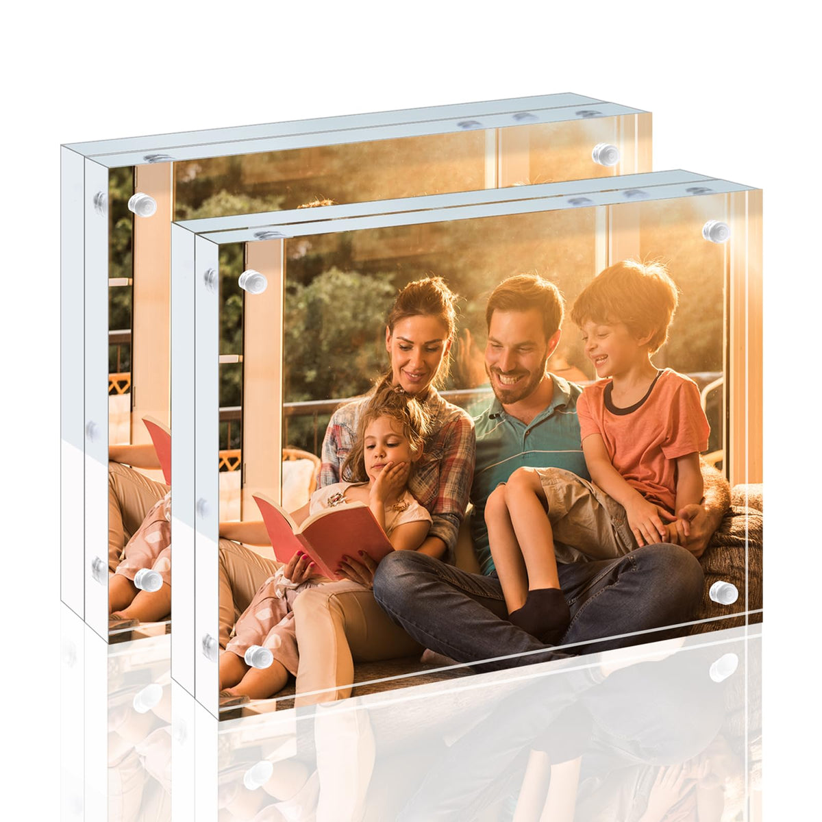 Egofine 5x7 Acrylic Frames 6 Pack, 20mm Thicker Frameless Clear Picture Frames, Double Sided Magnetic Picture Frames, Free Standing Desktop Display