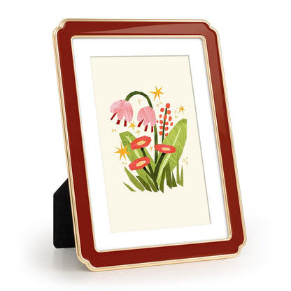 4x6 Enamel Picture Frame with HD-Tempered Glass, Display 3x5 Photo with Mat, Ornate Photo Frame with Gold Metal Edge & Velvet Back for Tabletop & Wall Mount Vertically or Horizontally Display, White