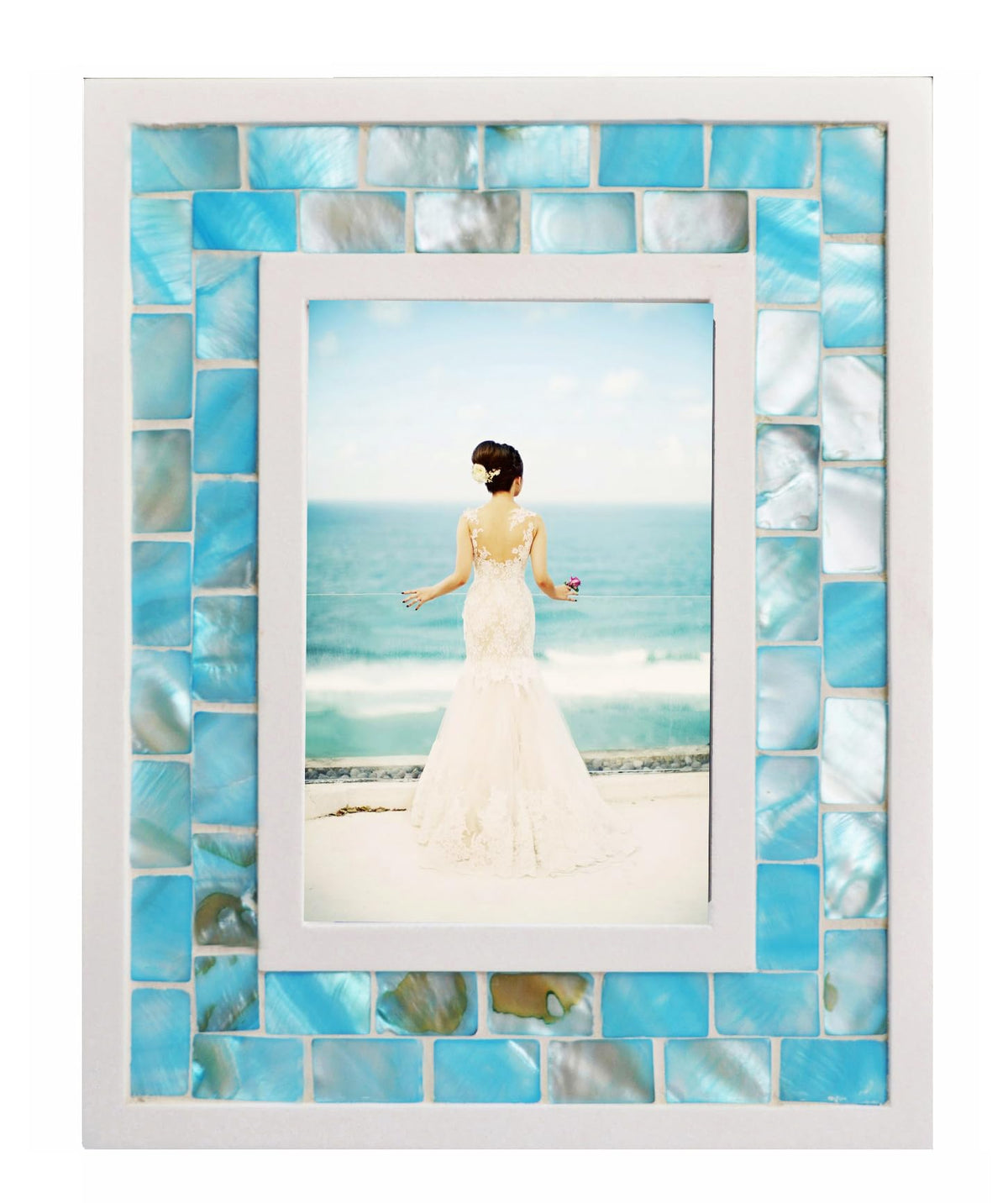 Mother of Pearl Picture Frame 5x7, Grey+White, 1pc