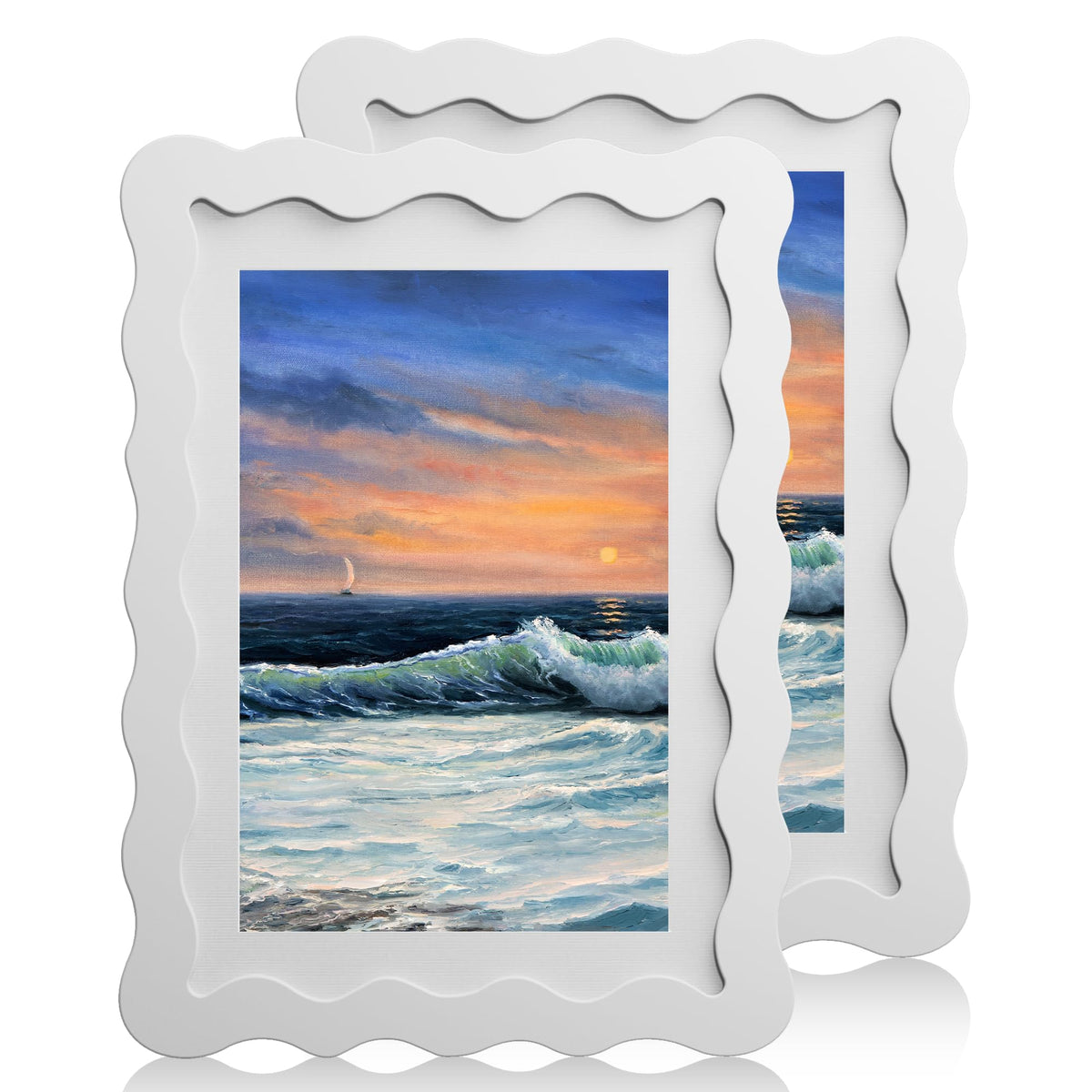 5x7 Wavy Picture Frame with 4x6 Mat, 5 x 7 Wood Frame, Real Glass