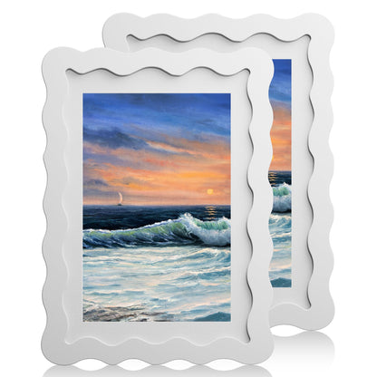 5x7 Wavy Picture Frame with 4x6 Mat, 5 x 7 Wood Frame, Real Glass