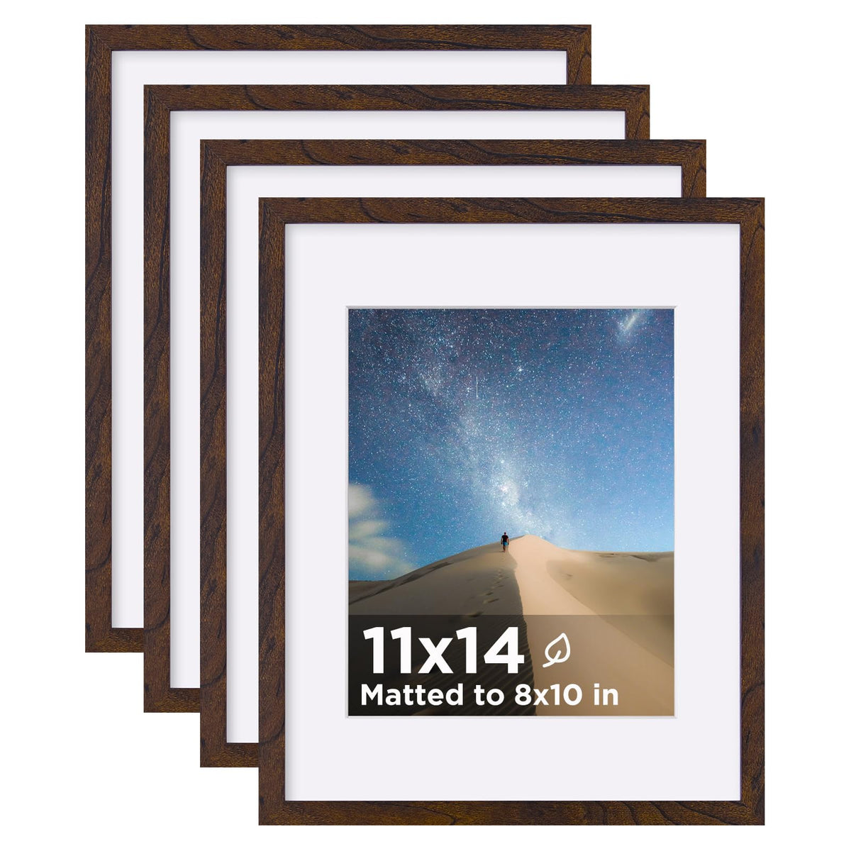 KINLINK 5x7 Picture Frame White Set of 4, Wooden Photo Frames Matted 4x6 with Plexiglass for 4x6 with Mat or 5x7 without Mat for Table and Wall Display
