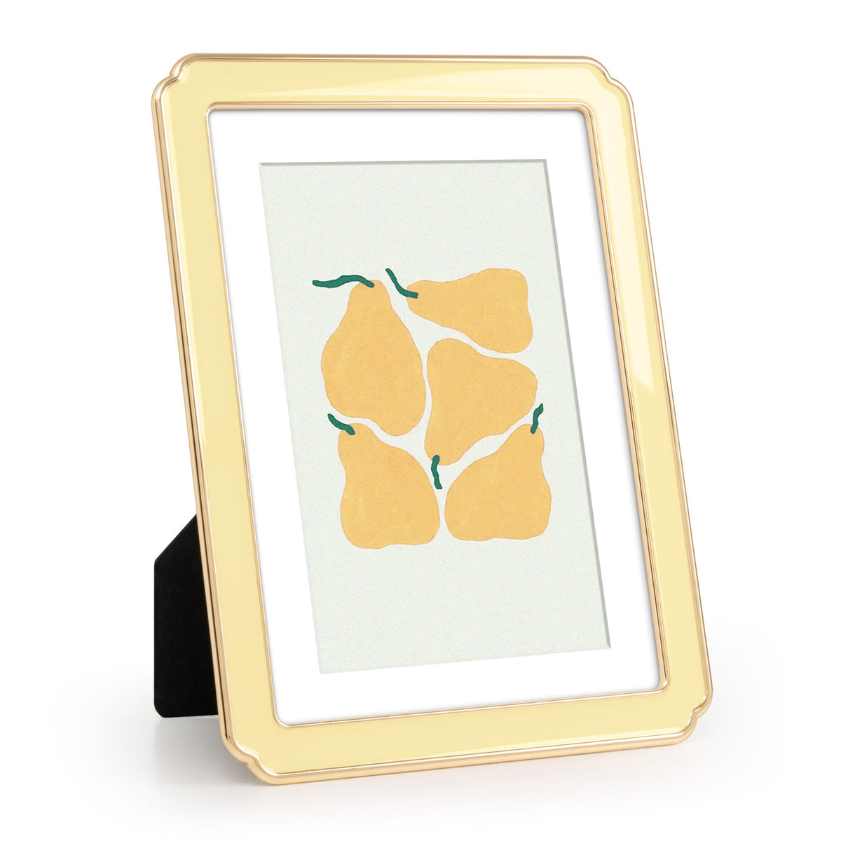 4x6 Enamel Picture Frame with HD-Tempered Glass, Display 3x5 Photo with Mat, Ornate Photo Frame with Gold Metal Edge & Velvet Back for Tabletop & Wall Mount Vertically or Horizontally Display, White