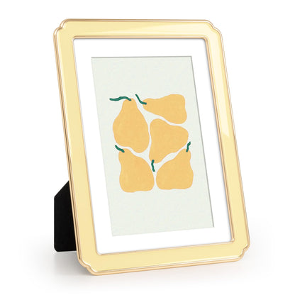 4x6 Enamel Picture Frame with HD-Tempered Glass, Display 3x5 Photo with Mat, Ornate Photo Frame with Gold Metal Edge & Velvet Back for Tabletop & Wall Mount Vertically or Horizontally Display, White