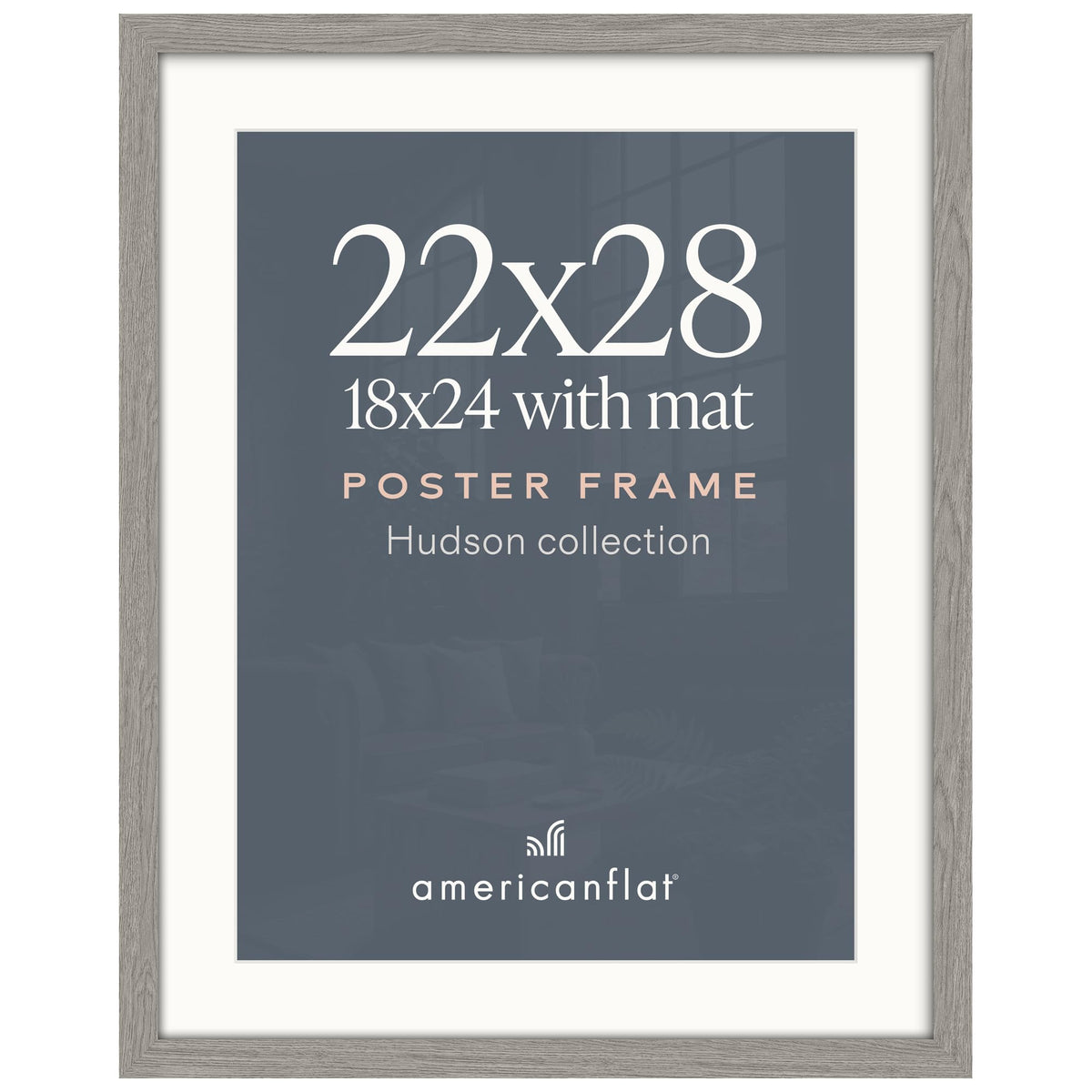 Americanflat 22x28 Poster Frame - Matted to 18x24 - Engineered Wood - Black