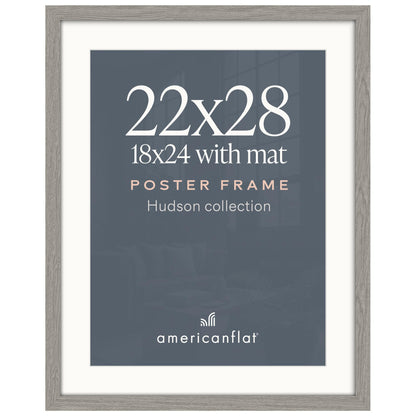 Americanflat 22x28 Poster Frame - Matted to 18x24 - Engineered Wood - Black