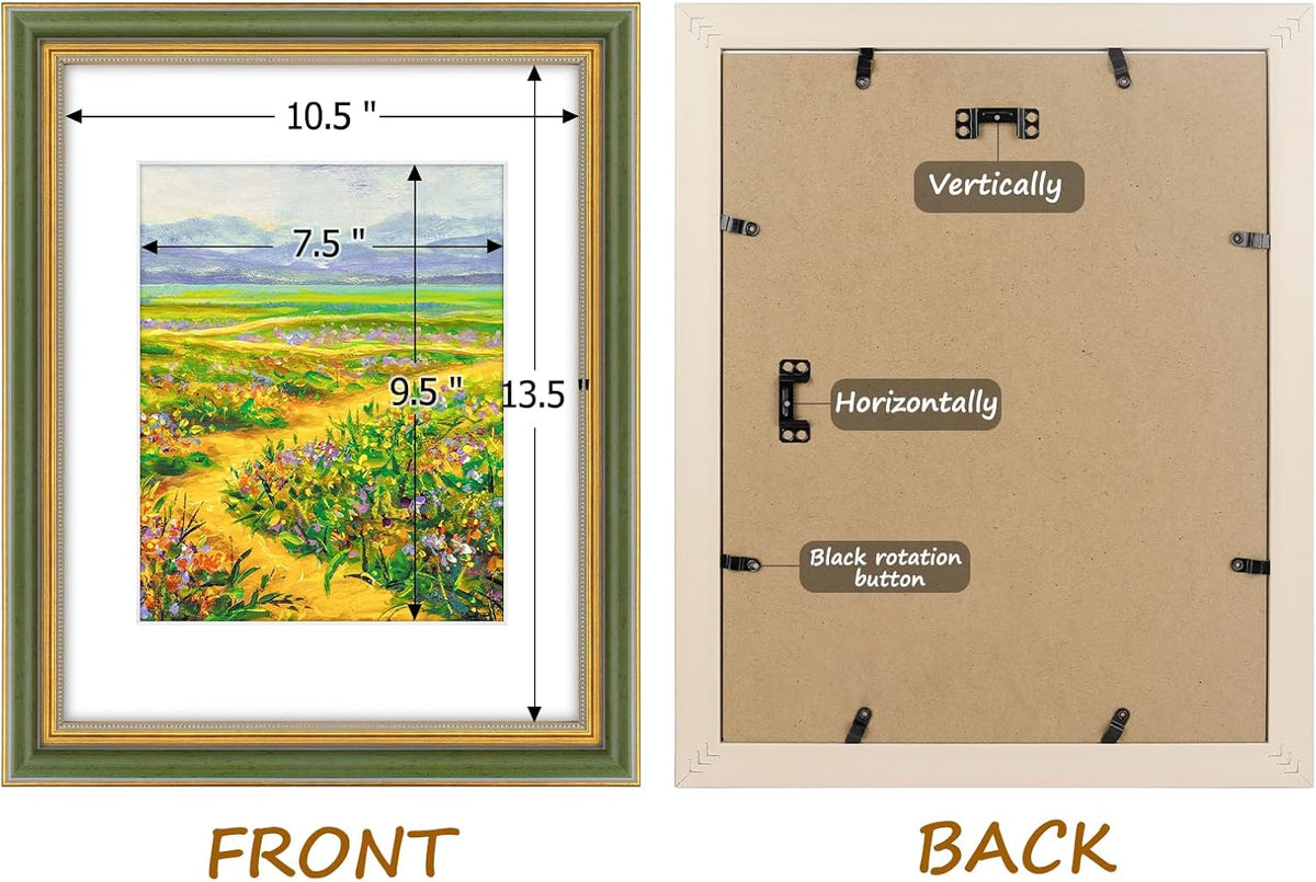 Golden State Art,11x14 Ornate Picture Frame Holds 8x10 Photo,Green Gold