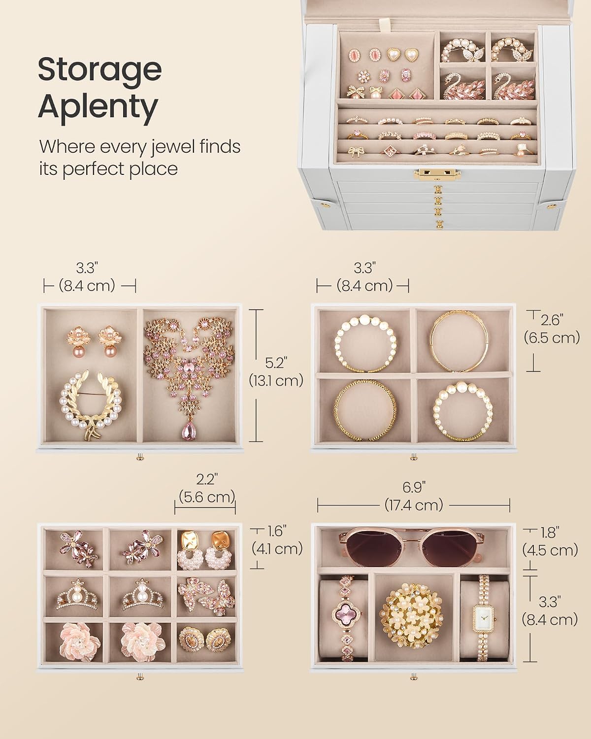 SONGMICS 5-Layer Jewelry Box Organizer with 4 Drawers, Lock and Mirror