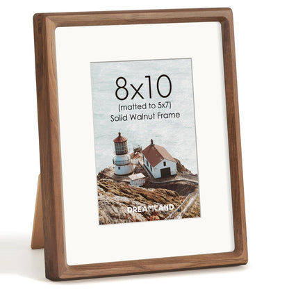Dreamland 8x10 Picture Frame, USA-Sourced Oak Wood Photo Frames with HD Tempered Glass, 8 x 10 Wooden Frame Matted to 5 x 7, 8x10 Frames Handcrafted Rounded Corner for Tabletop or Wall Display
