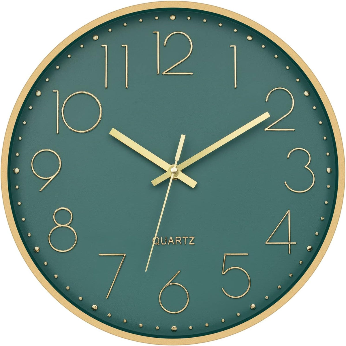Foxtop 12" Modern Wall Clock Silent Battery Operated Clock, Green Gold