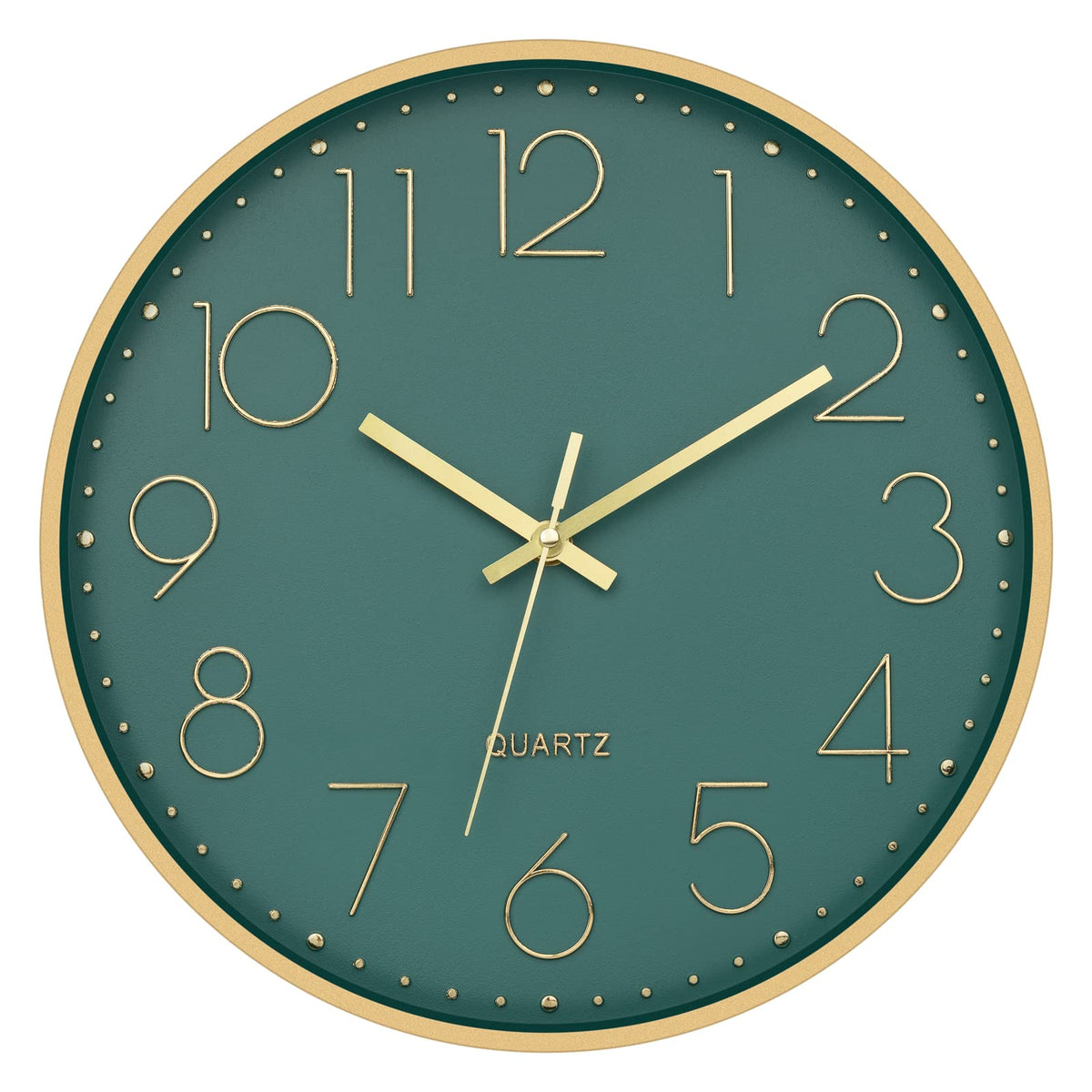 Foxtop 12" Modern Wall Clock Silent Battery Operated Clock, Green Gold