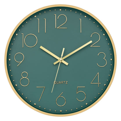 Foxtop 12" Modern Wall Clock Silent Battery Operated Clock, Green Gold
