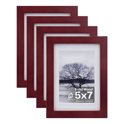 Egofine 11x14 Picture Frames 4 Pack Display Pictures 5x7/8x10 with Mat or 11x14 Without Mat Made of Solid Wood Covered by Plexiglass for Table Top Display and Wall Mounting Photo Frame, Light Brown