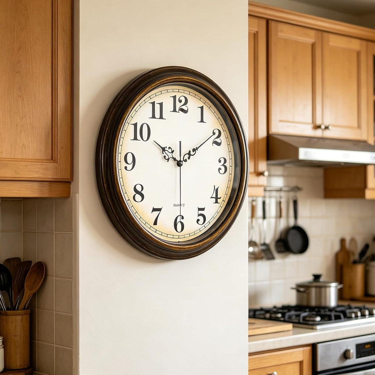 Yoiolclc Wall Clock Battery Operated Silent Non-Ticking Vintage Wall Clocks for Kitchen, School, Living Room (12Inch, Bronze)