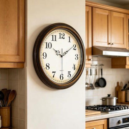 Yoiolclc Wall Clock Battery Operated Silent Non-Ticking Vintage Wall Clocks for Kitchen, School, Living Room (12Inch, Bronze)