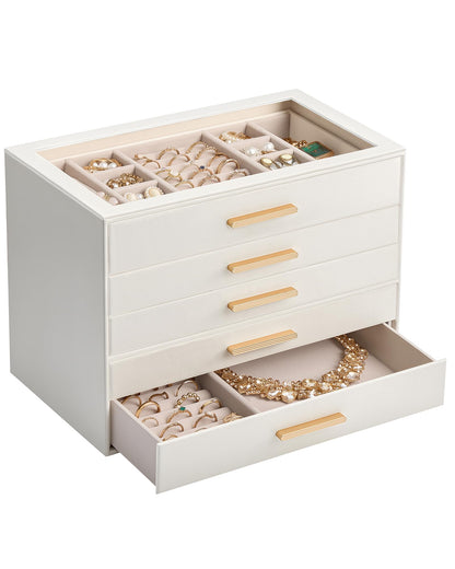 Lolalet Jewelry Box Organizer, 3-Layer Jewelry Storage Case -Beige