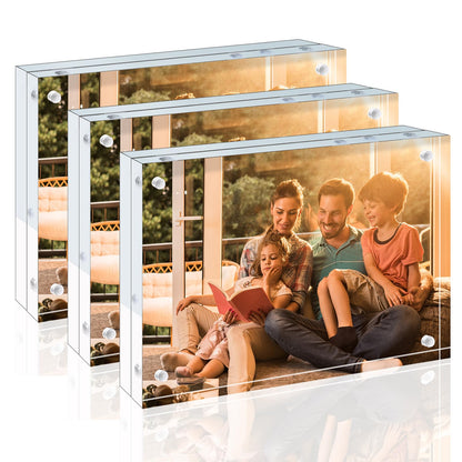 Egofine 5x7 Acrylic Frames 6 Pack, 20mm Thicker Frameless Clear Picture Frames, Double Sided Magnetic Picture Frames, Free Standing Desktop Display