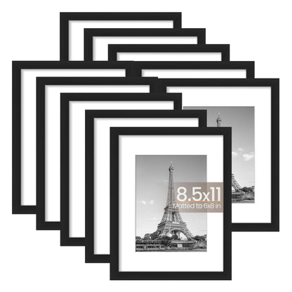 upsimples 8x10 Picture Frame Set of 10, Display Pictures 5x7 with Mat or 8x10 Without, Multi Photo Frames Collage for Wall or Tabletop Display, Black