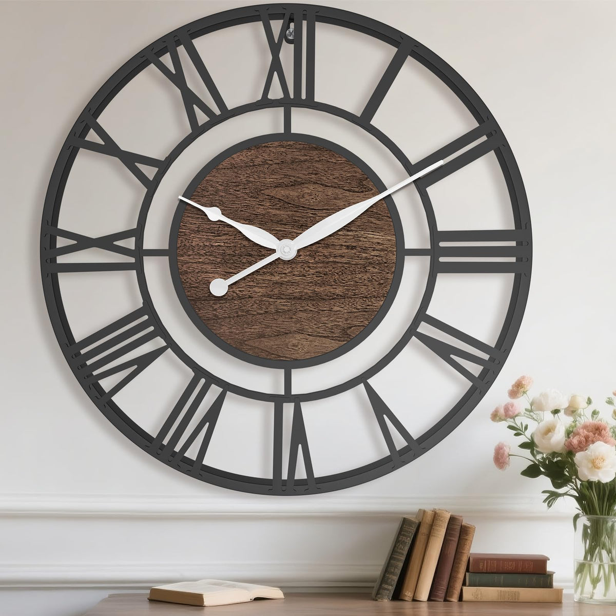 Pytha Sight 30 Inch Black Large Roman Numeral Wall Clocks for Living Room