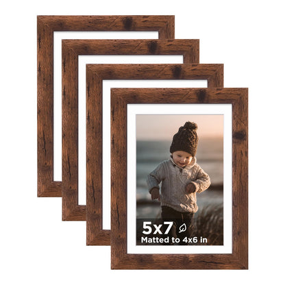 KINLINK 5x7 Picture Frame White Set of 4, Wooden Photo Frames Matted 4x6 with Plexiglass for 4x6 with Mat or 5x7 without Mat for Table and Wall Display