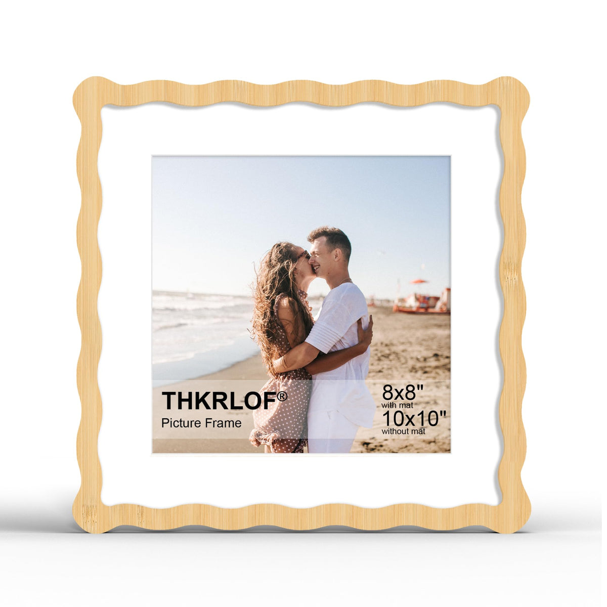 4x6 Picture Frame with Mat for 3.5x5, Wavy Edge Wooden Real Glass Photo Frame for Tabletop and Wall Hanging, Green, 1 Pack