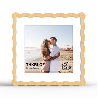 4x6 Picture Frame with Mat for 3.5x5, Wavy Edge Wooden Real Glass Photo Frame for Tabletop and Wall Hanging, Green, 1 Pack