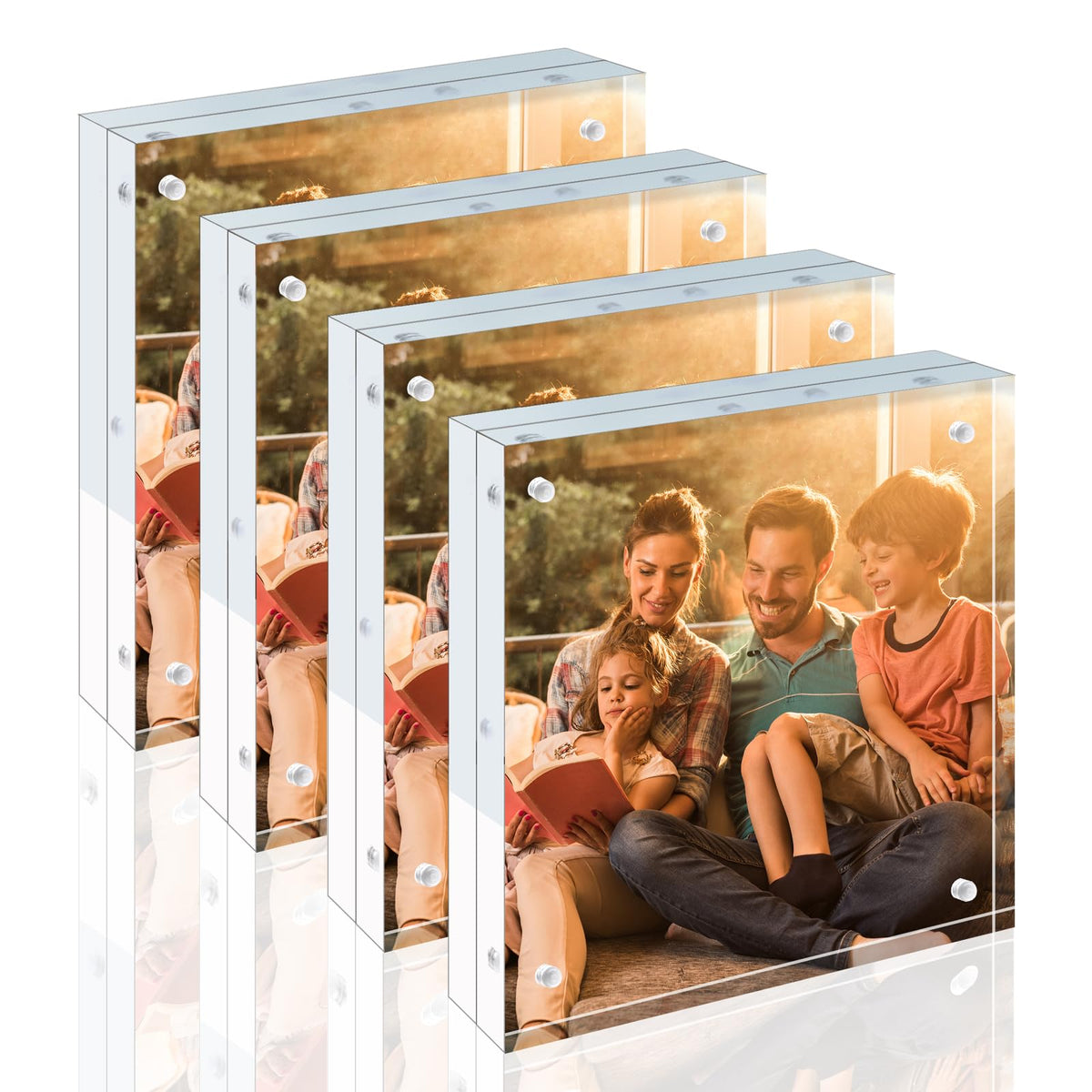 Egofine 5x7 Acrylic Frames 6 Pack, 20mm Thicker Frameless Clear Picture Frames, Double Sided Magnetic Picture Frames, Free Standing Desktop Display