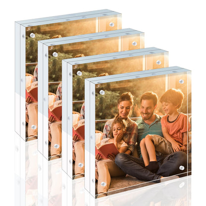 Egofine 5x7 Acrylic Frames 6 Pack, 20mm Thicker Frameless Clear Picture Frames, Double Sided Magnetic Picture Frames, Free Standing Desktop Display