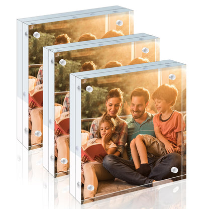 Egofine 5x7 Acrylic Frames 6 Pack, 20mm Thicker Frameless Clear Picture Frames, Double Sided Magnetic Picture Frames, Free Standing Desktop Display