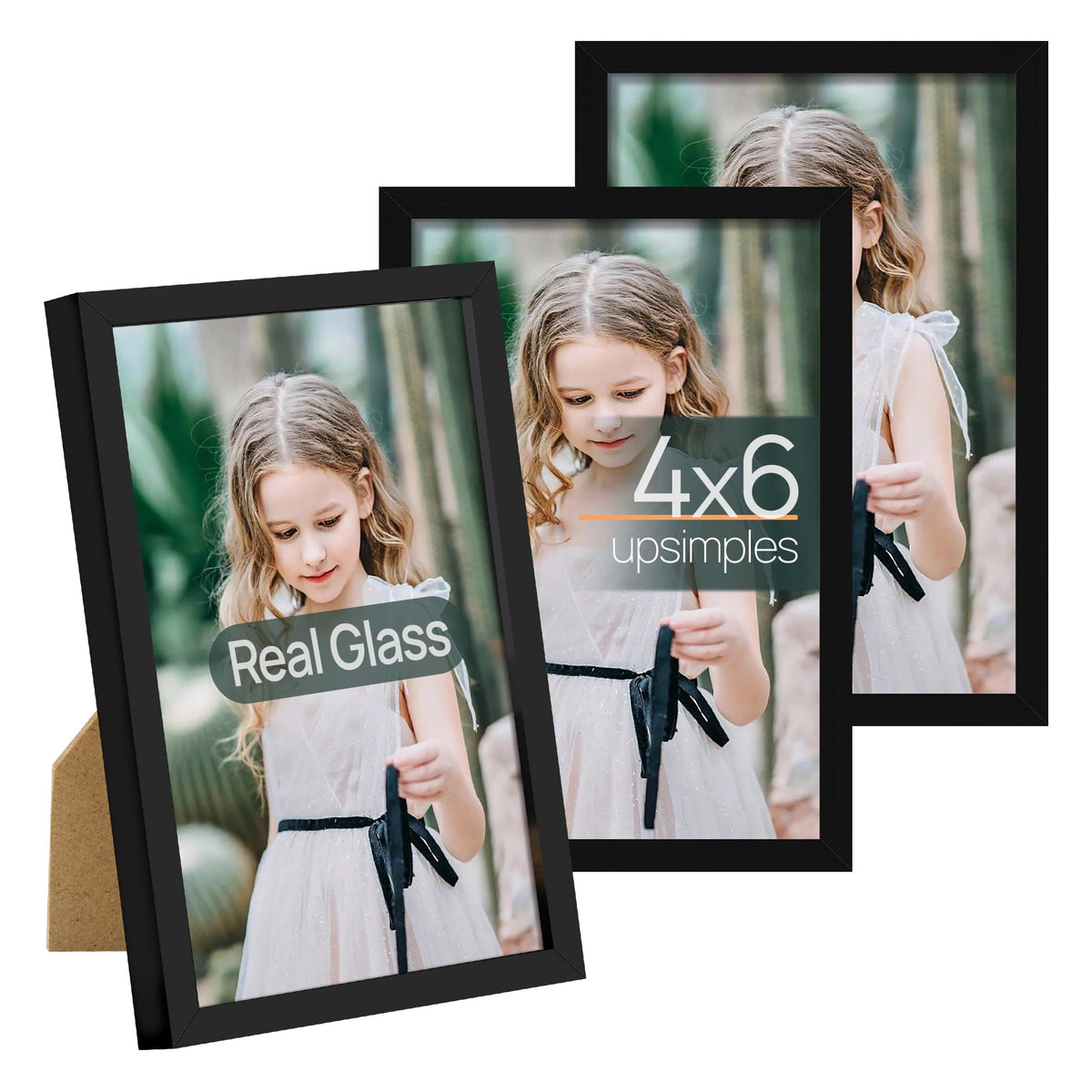 upsimples 4x6 Picture Frame Glass, Thin Border, Black Photo Frames, 3 Pack