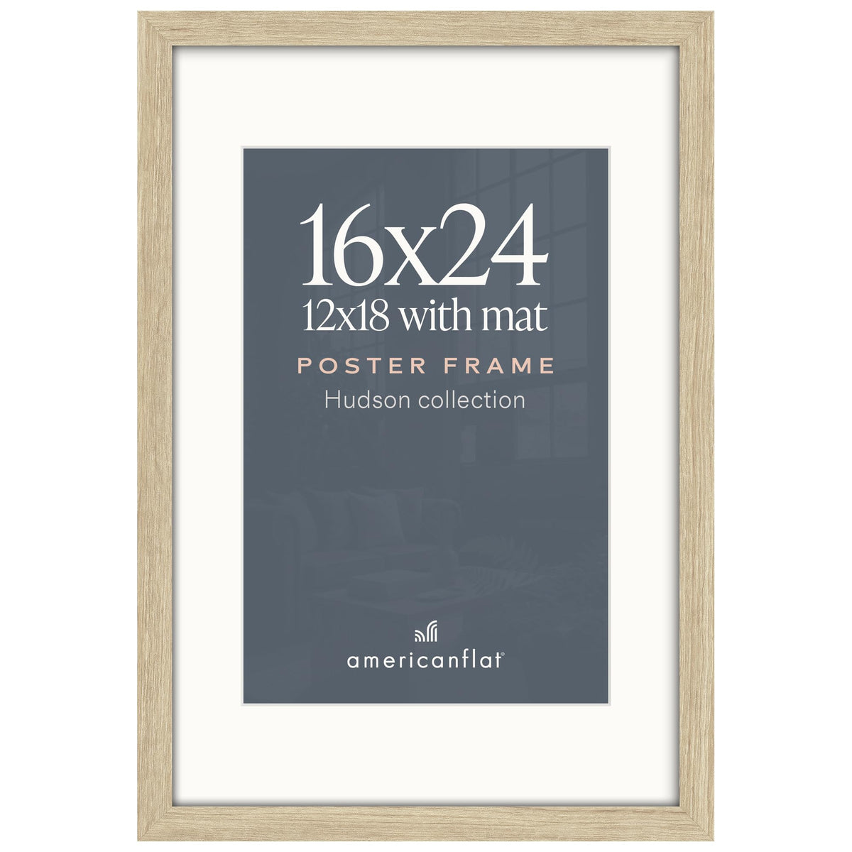 Americanflat 22x28 Poster Frame - Matted to 18x24 - Engineered Wood - Black