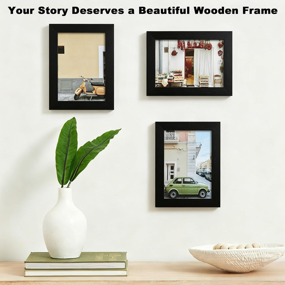 RPJC 5x7 Solid Wood Picture Frame with Real Glass Cover Black