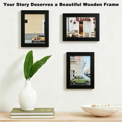 RPJC 5x7 Solid Wood Picture Frame with Real Glass Cover Black