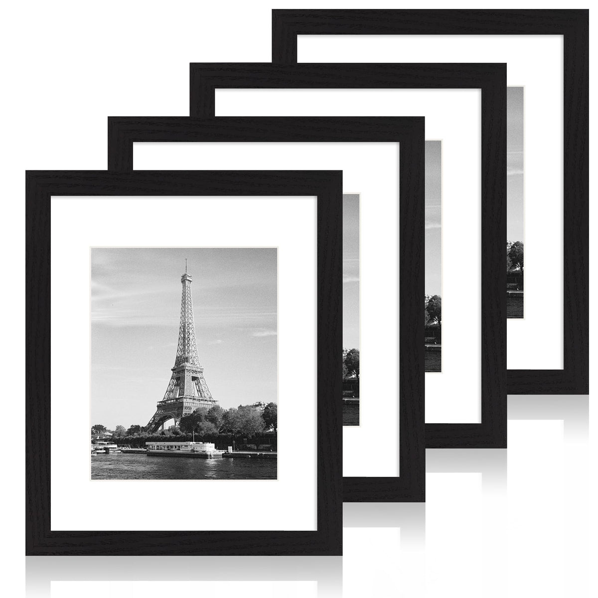 iRahmen 5x7 Picture Frame Set of 4, High Definition Real Glass Rustic Brown Frame, 5 x 7 Wood Photo Frames for Tabletop Display and Wall Mounting