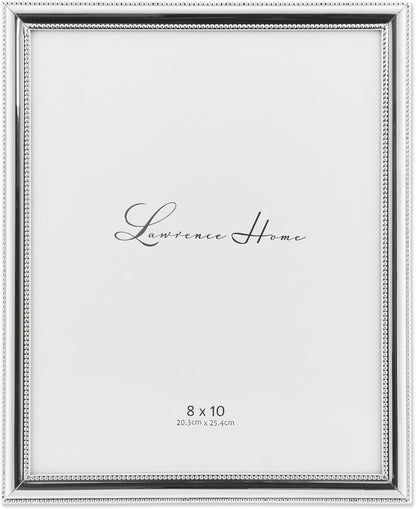Lawrence Frames 510780 8x10 Metal Picture Frame Silver-Plate with Delicate Beading