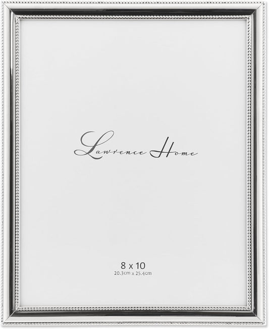 Lawrence Frames 510780 8x10 Metal Picture Frame Silver-Plate with Delicate Beading