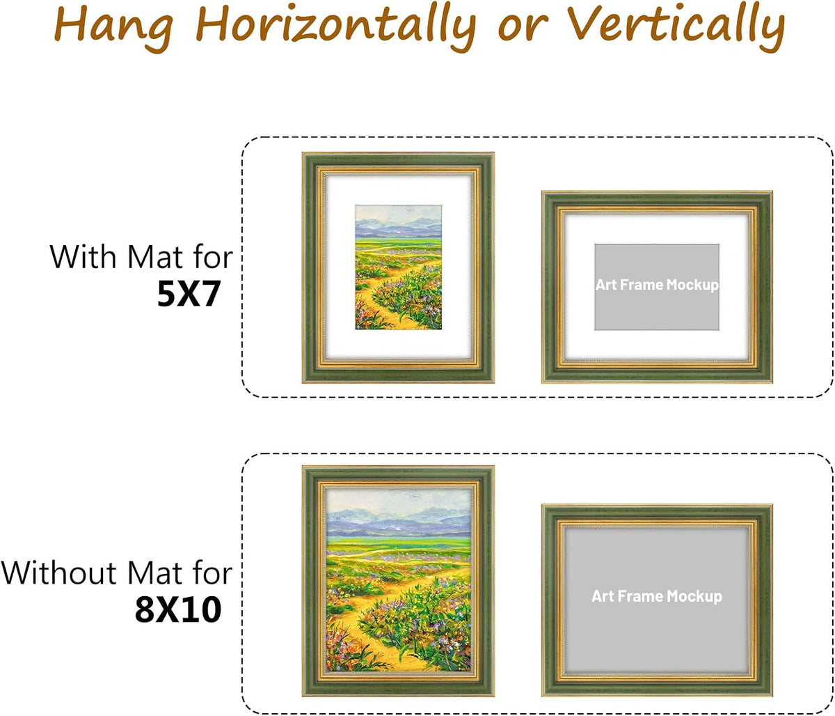 Golden State Art,8x10 Ornate Picture Frame Holds 5x7 Photo,Green Gold